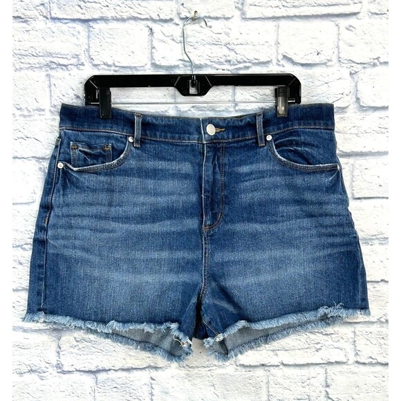 Loft Women High Rise Medium Wash Stretch Denim Cutoff Shorts Size 14 Waist 32 E4 - Picture 4 of 9